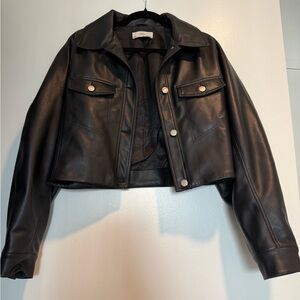 Mango Black Leather Cropped Jacket